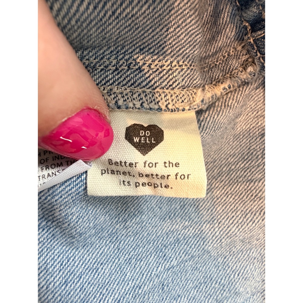 Madewell Denim Square Neck Puff Sleeve Mini Dress Blue Size 16W Pockets Cotton - Picture 11 of 14